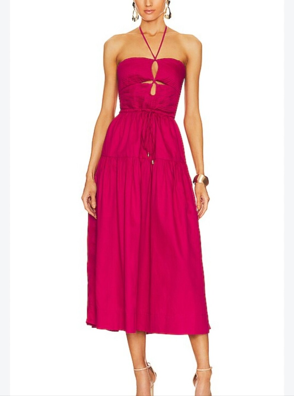 Karina Grimaldi Hot Pink halter Midi Dress  size S (small flaw missing belt)
